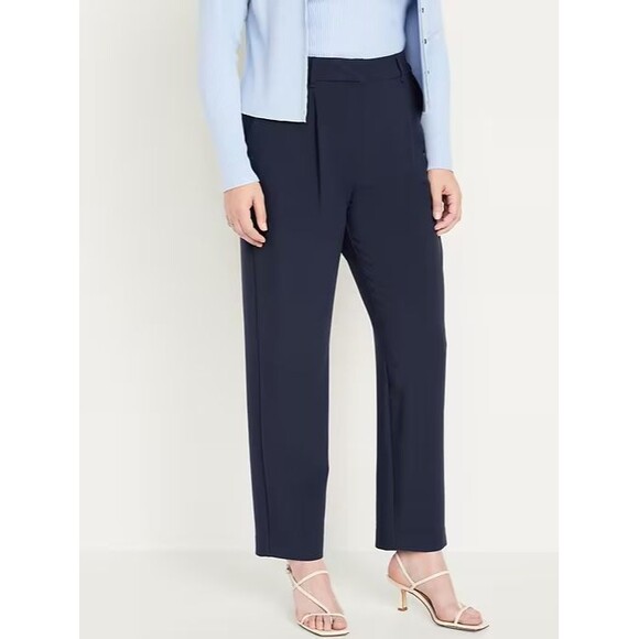 Old Navy Pants - Old Navy Pleated Taylor Trouser Straight Pants Women L Navy Blue Business NEW